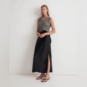NWOT Madewell Satin Maxi Slip Skirt Black - 0